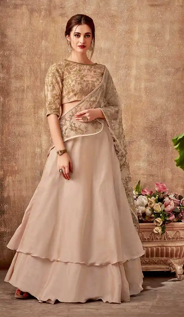 Beige Color Silk Georgette Designer Party Wear Women Lehenga Choli -pf75725507