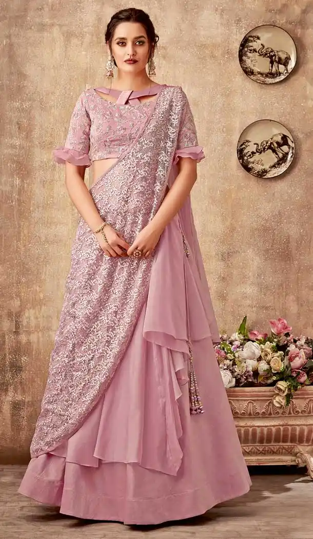 Powder Pink Color Fancy Velvet Designer Party Wear Women Lehenga Choli -pf75725508