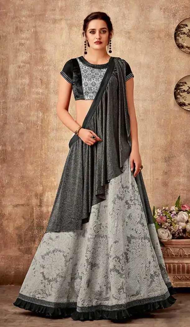 Grey Color Fancy Jacquard Designer Party Wear Women Lehenga Choli -pf75725509