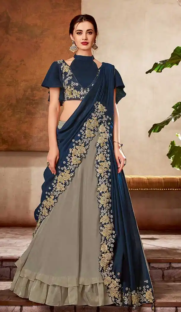 Navy Blue Color Silk Georgette Designer Party Wear Women Lehenga Choli -pf75725510