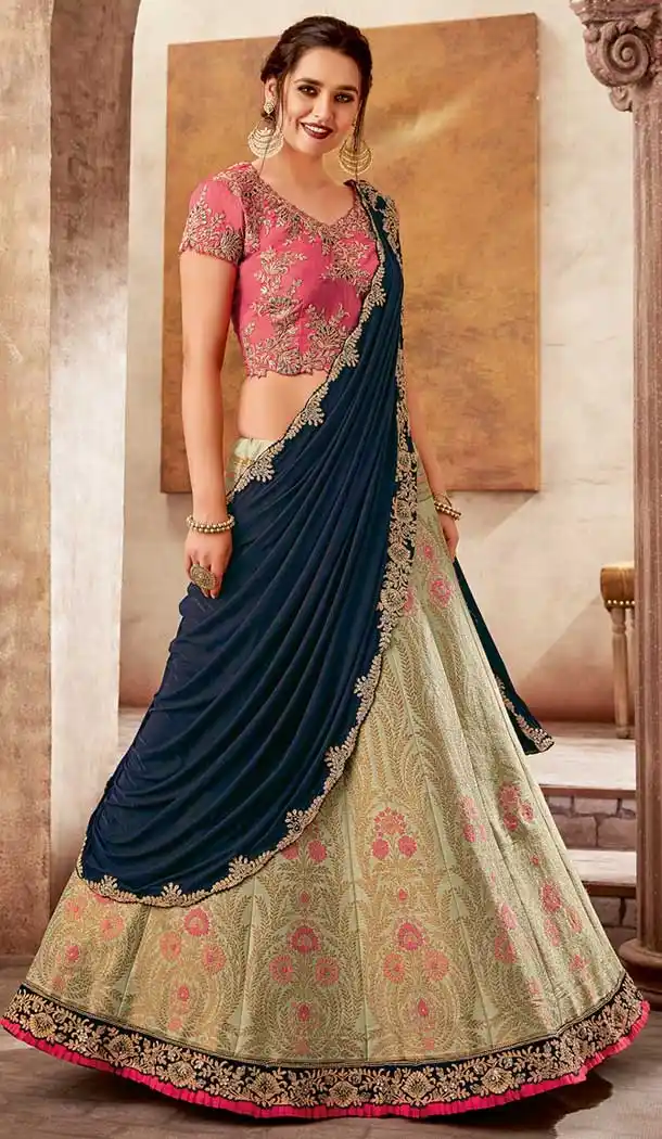 Pastel Green Color Jacquard Silk Designer Party Wear Lehenga Choli -pf75725512