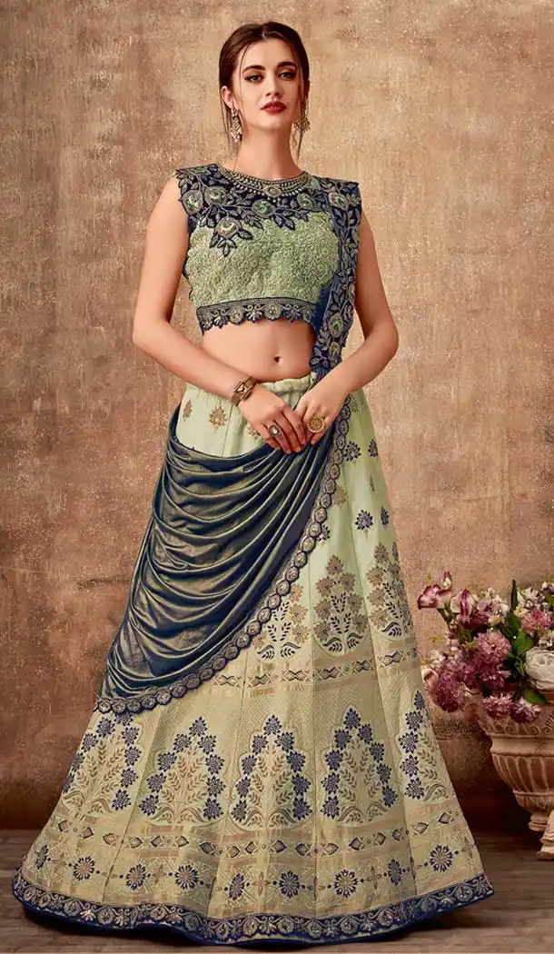 Green Color Jacquard Silk Designer Party Wear Lehenga Choli -pf75725513
