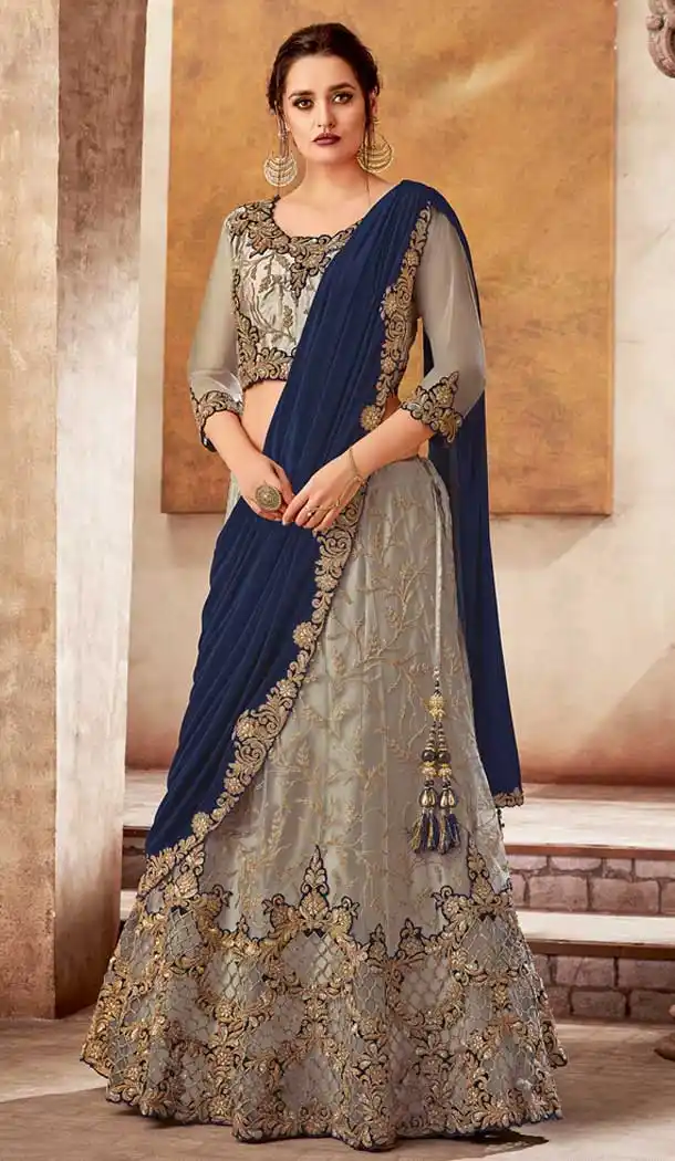 Grey Color Satin & Net Designer Party Wear Lehenga Choli -pf75725514