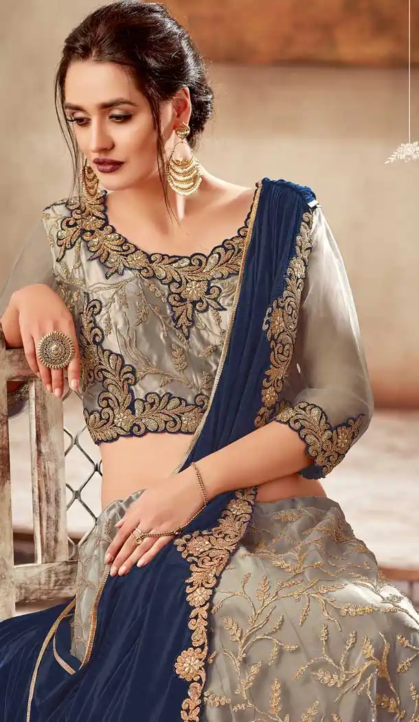 Grey Color Satin & Net Designer Party Wear Lehenga Choli -pf75725514