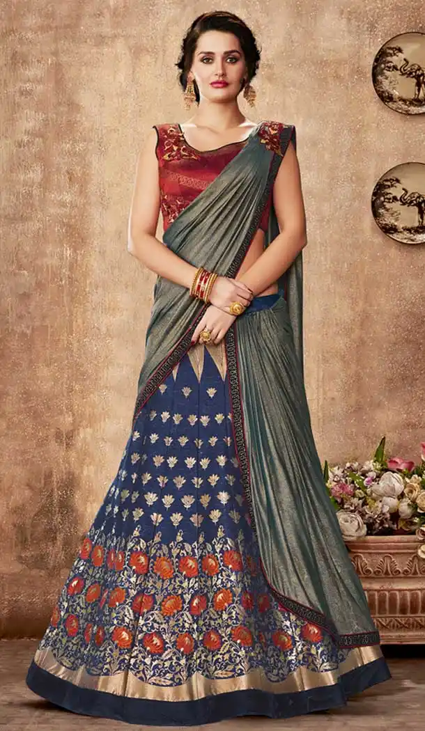 Blue Color Jacquard Silk Designer Party Wear Lehenga Choli -pf75725516