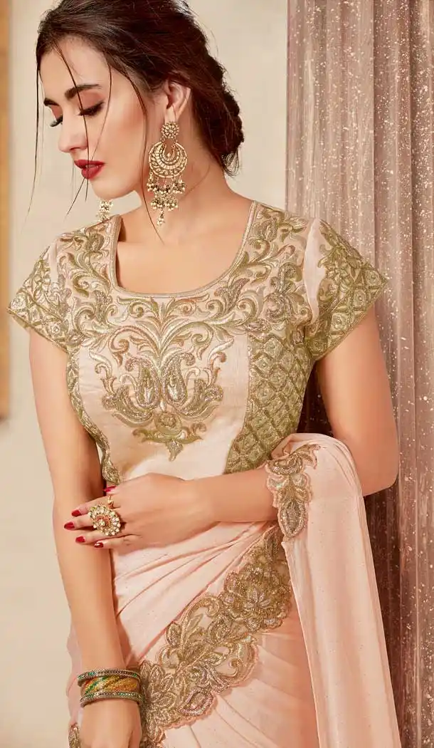 Light Peach Color Net Designer Party Wear Lehenga Choli -pf75725517