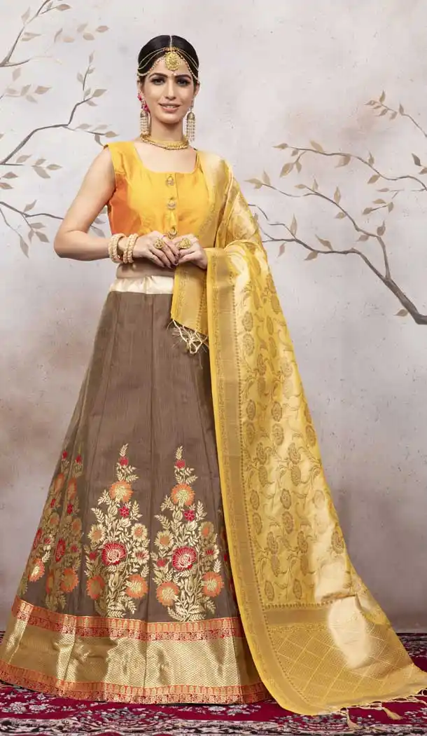 Light Brown Color Jacquard Silk Traditional Wear Lehenga Choli -pf76075797