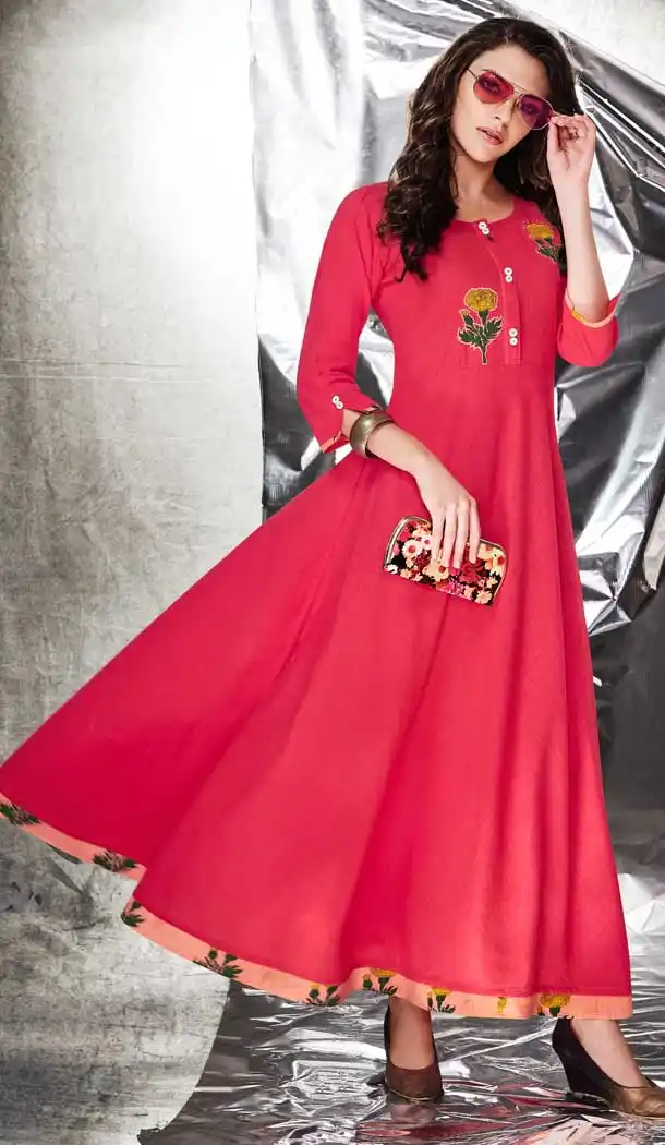 Dark Pink Color Cotton Slub Designer Readymade Party Kurtis -pf75975721