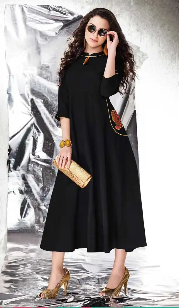 Alluring Black Color Cotton Slub Designer Readymade Party Kurtis -pf75975722