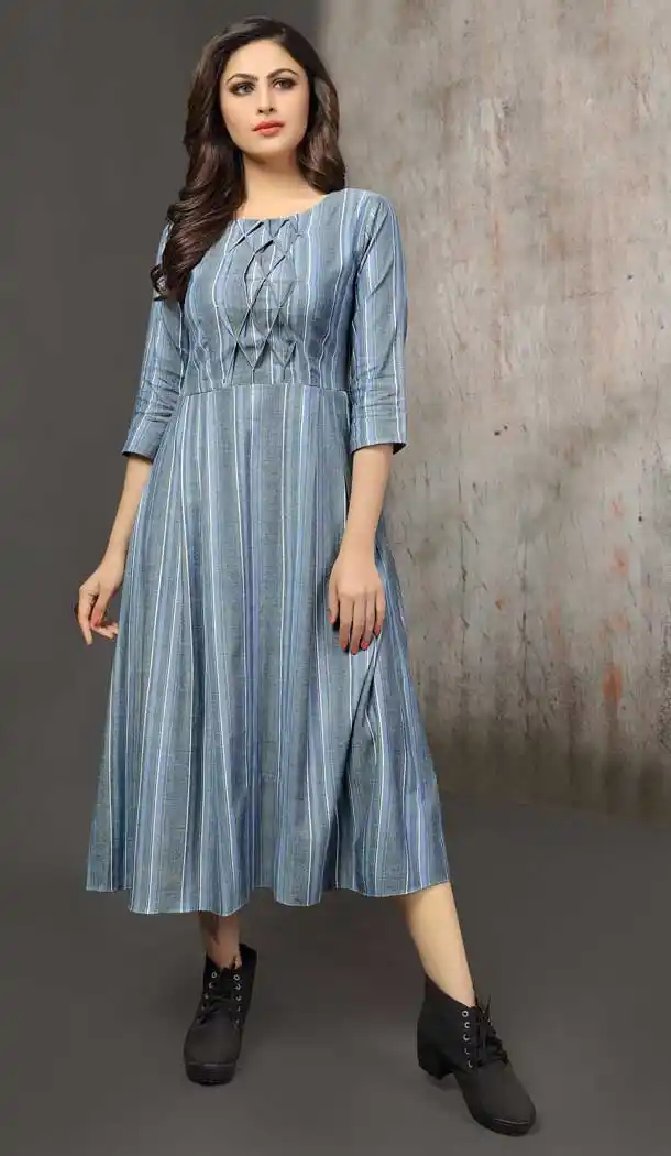 Pretty Blue Color Cotton Designer Readymade Party Kurtis -pf76055786