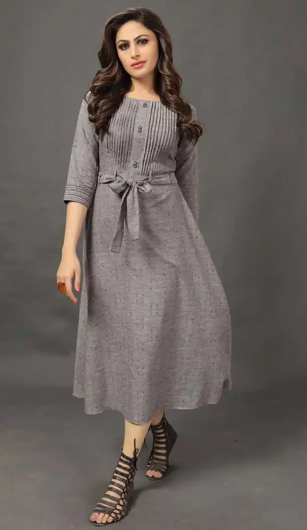 Grey Color Cotton Designer Readymade Party Kurtis -pf76055788