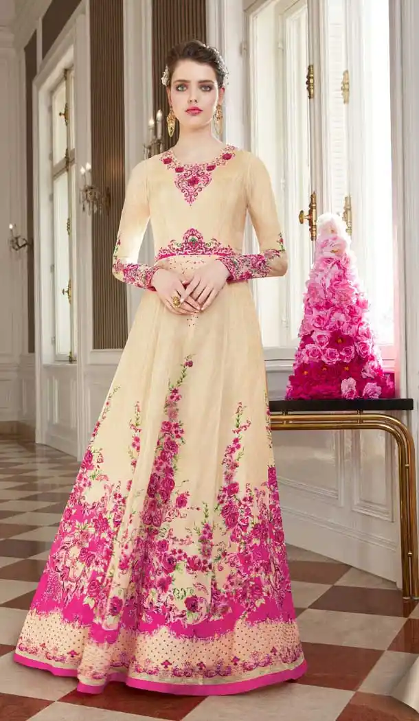 Cream Pink Color Georgette Designer Pakistani Salwar Kameez -pf76165849