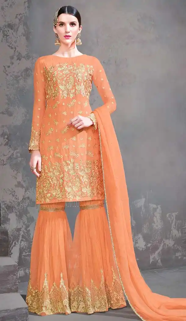 Orange Color Georgette Designer Pakistani Sharara Salwar Suit -pf76205885