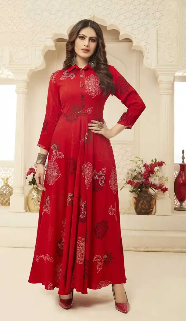 Melodic Red Color Rayon Designer Party Wear Readymade Gown -pf76225894