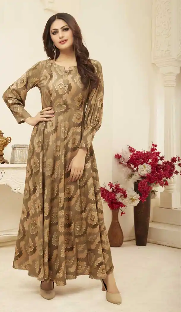 Beige Color Rayon Designer Party Wear Readymade Gown -pf76225898