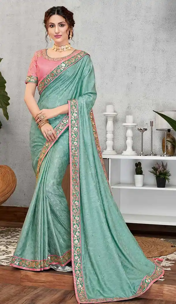Light Blue Color Jacquard Silk Party Wear Plus Size Saree Blouse -pf76185859
