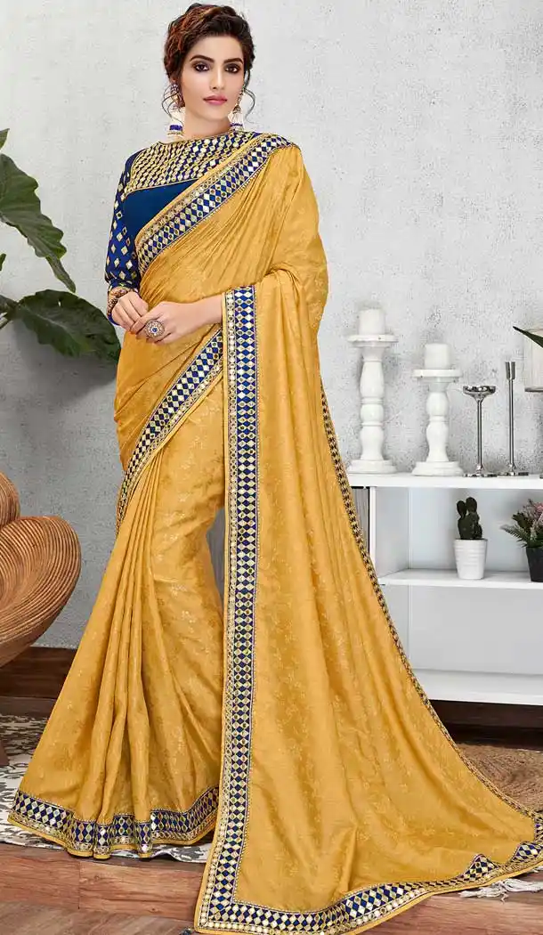 Musturd Yellow Color Jacquard Silk Party Wear Plus Size Saree Blouse -pf76185860