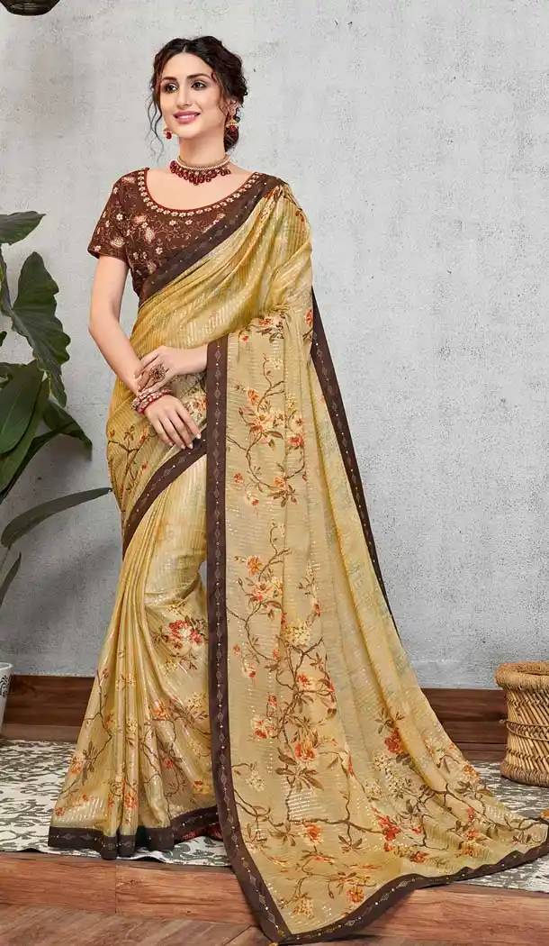 Light Yellow Color Silk Georgette Party Wear Plus Size Saree Blouse -pf76185867