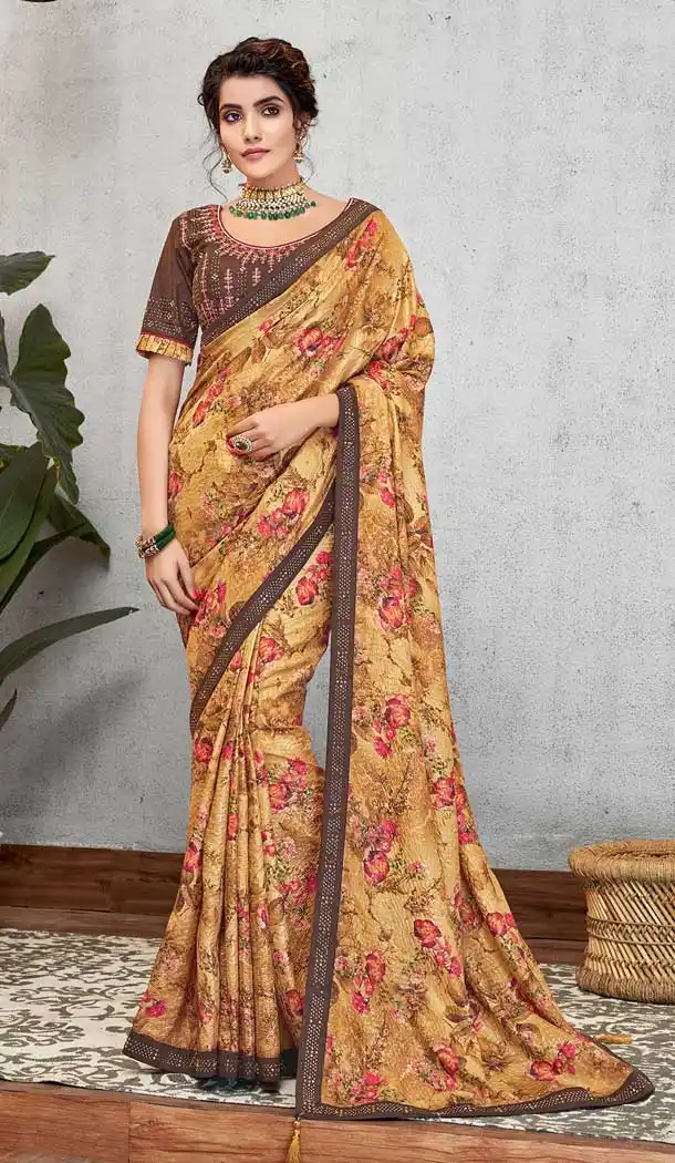 Musturd Yellow Color Silk Georgette Party Wear Plus Size Saree Blouse -pf76185868