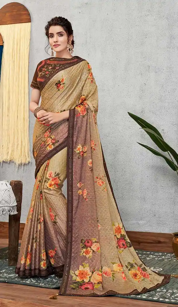 Beige Color Silk Georgette Party Wear Plus Size Saree Blouse -pf76185869