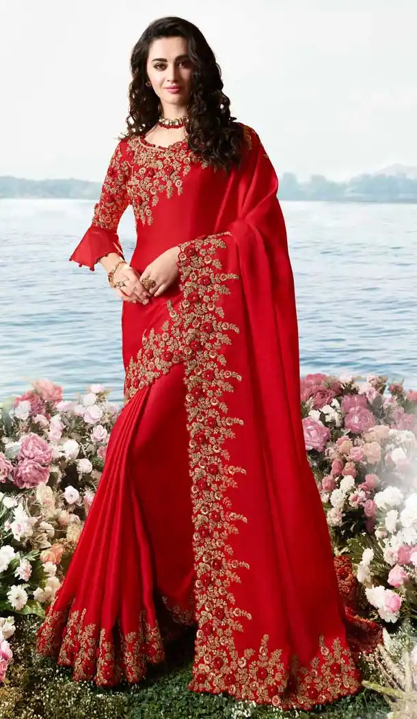 Red Color Silk Georgette Designer Traditional Wear Saree Blouse -pf76436129