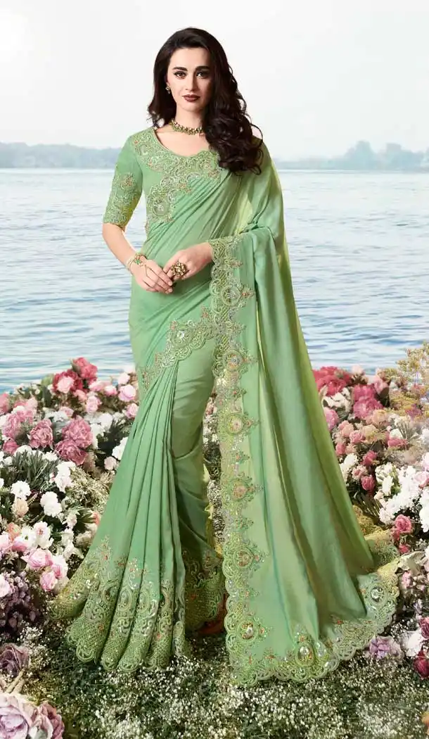 Green Color Tissue Silk Designer Traditional Wear Saree Blouse -pf76436133