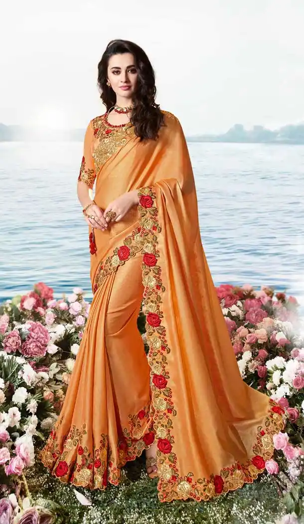 Orange Color Tissue Silk Designer Traditional Wear Saree Blouse -pf76436134