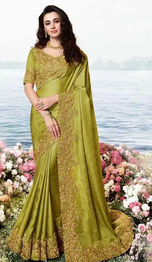 Olive Green Color Soft Silk Designer Traditional Wear Saree Blouse -pf76436135