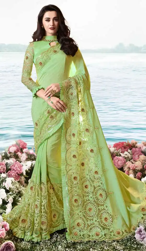 Green Color Soft Silk Designer Traditional Wear Saree Blouse -pf76436139