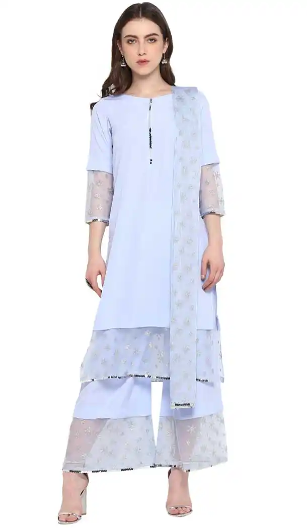 Baby Blue Color Crepe Party Wear Readymade Salwar Kameez -pf76576280