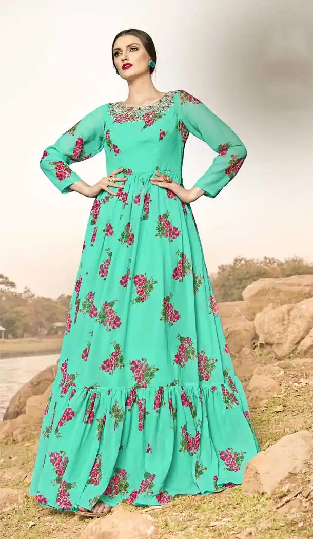 Sea Green Color Fancy Designer Readymade Party Wear Gown -pf76666334