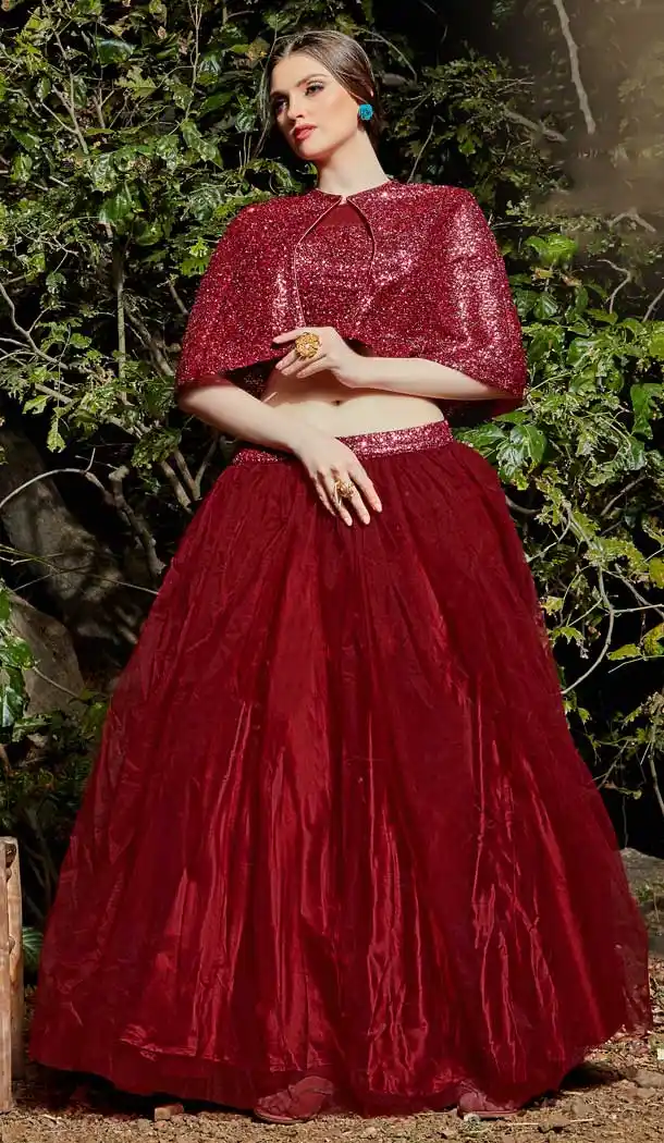 Maroon Color Net Designer Readymade Party Wear Lehenga Choli -pf76666337
