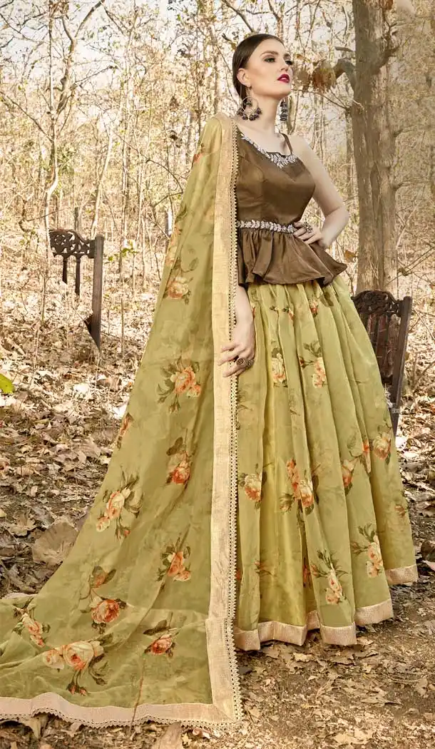 Brown Color Orgenza Designer Readymade Party Wear Lehenga Choli -pf76666342