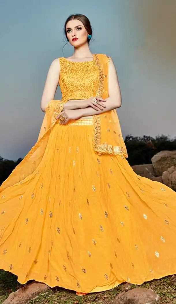 Musturd Yellow Color Georgette Designer Readymade Party Wear Lehenga Choli -pf76666344