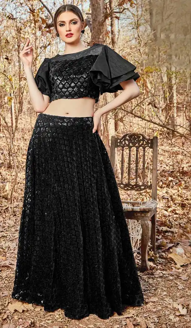 Black Color Velvet Designer Readymade Party Wear Lehenga Choli -pf76666345