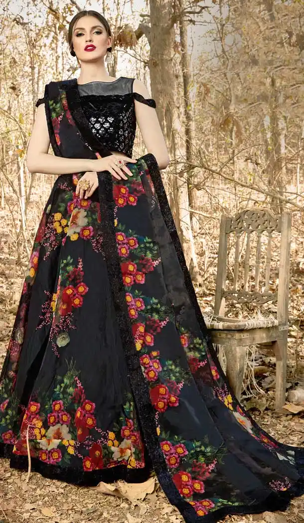 Black Color Orgenza Designer Readymade Party Wear Lehenga Choli -pf76666346