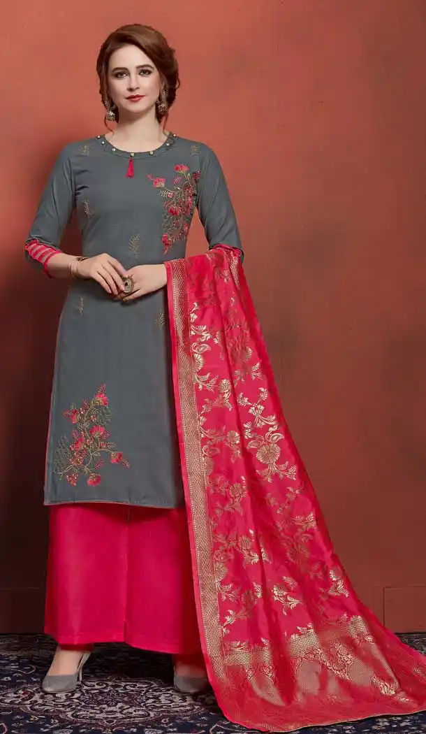 Ethnic Grey Color Pure Cotton Causal Office Wear Salwar Kameez -770994756