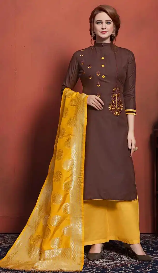 Brown Color Pure Cotton Causal Office Wear Salwar Kameez -770994757