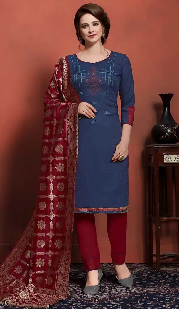 Exquisite Blue Color Pure Cotton Causal Office Wear Salwar Kameez -770994758