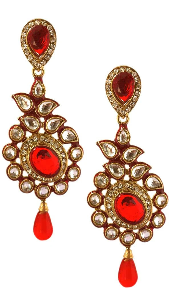 Luscious Red Color Brass Gold Plated Fashion Earrings -716588867