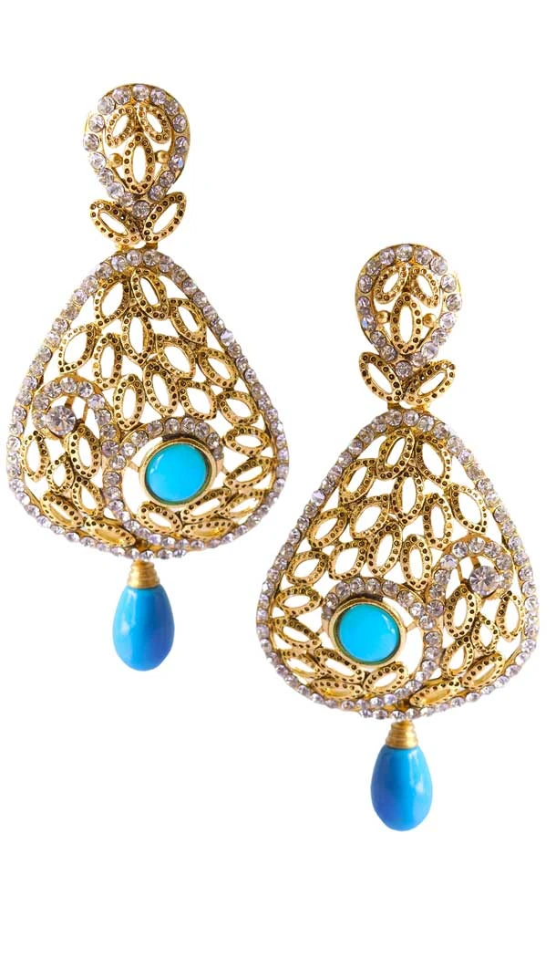 Exquisite Firoza Color Brass Gold Plated Fashion Earrings -716588880