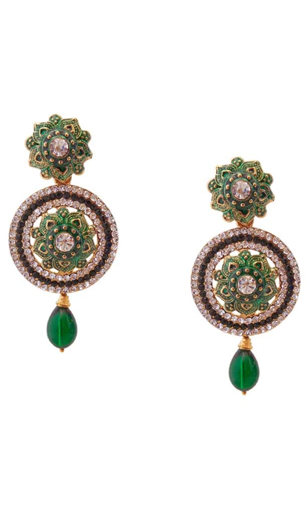 Tranquil Green Color Brass Gold Plated Fashion Earrings -716588900
