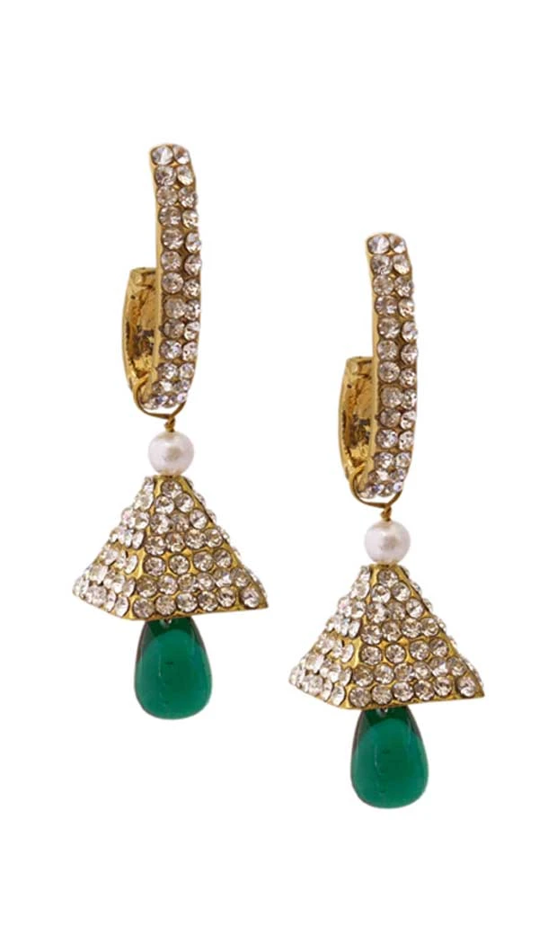 Gleaming Green Color Brass Gold Plated Fashion Earrings -716588901