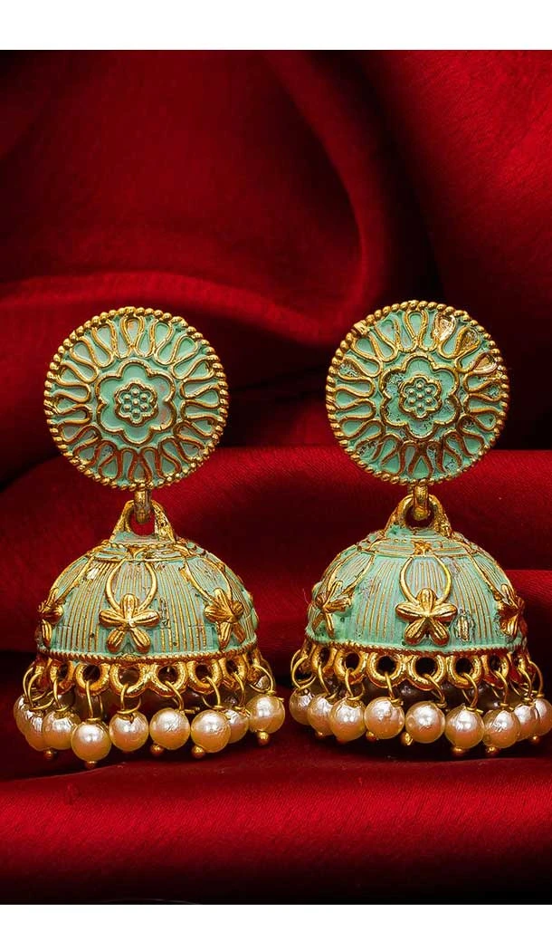 Fascinating Gold Plated Alloy Designer Imitation Jhumka Earrings -735591062
