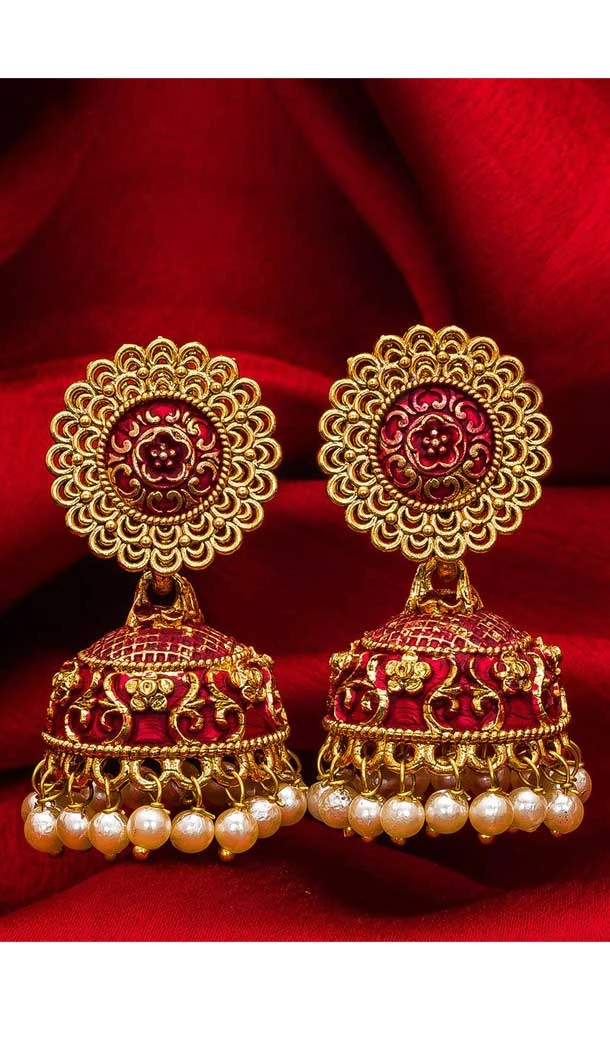 Fascinating Gold Plated Alloy Designer Imitation Jhumka Earrings -735591064