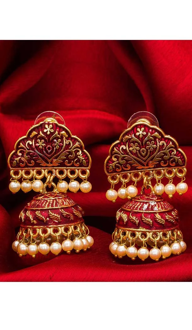 Unique Gold Plated Alloy Designer Imitation Jhumka Earrings -735591065
