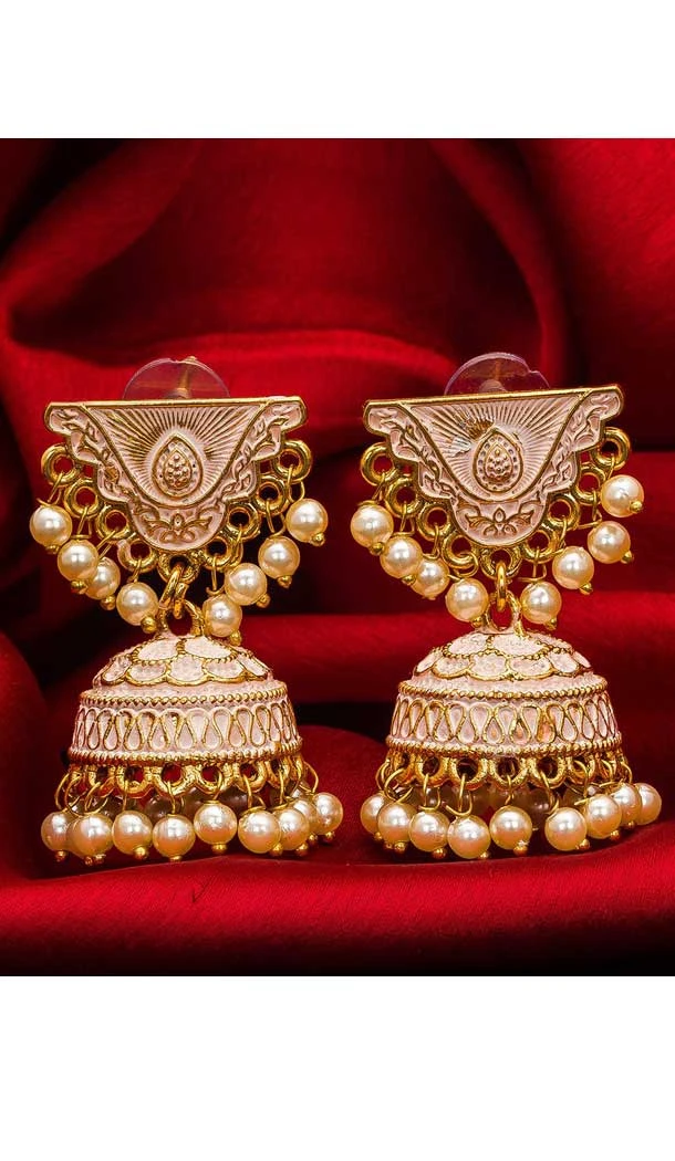 Enigmatic Gold Plated Alloy Designer Imitation Jhumka Earrings -735591066