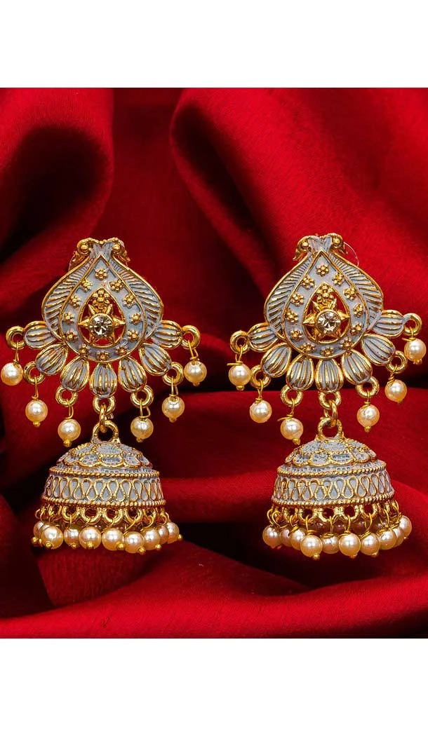 Captivating Gold Plated Alloy Designer Imitation Jhumka Earrings -735591068