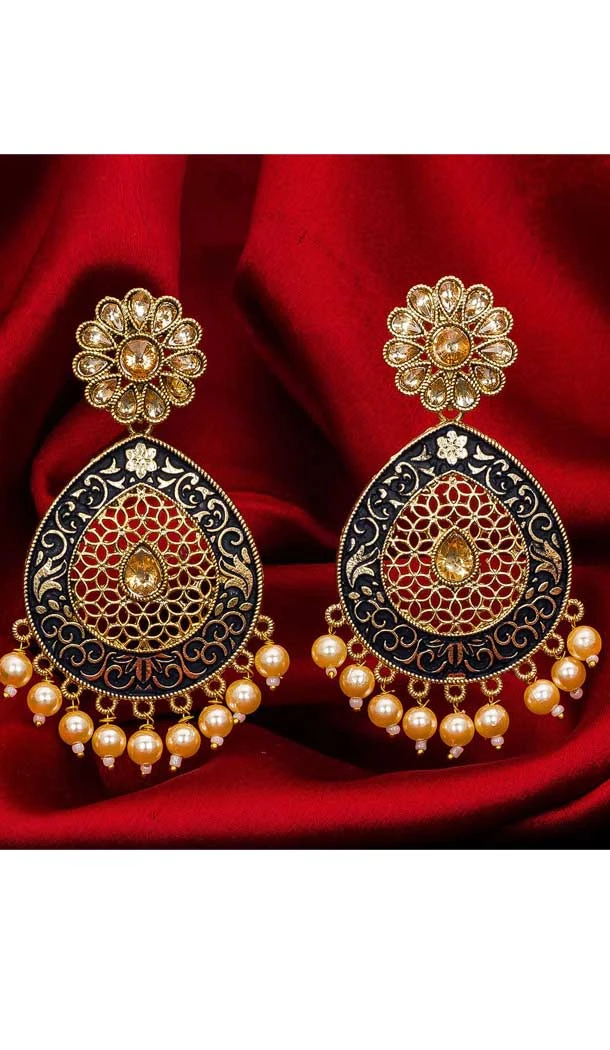 Gleaming Gold Plated Alloy Designer Imitation Jhumka Earrings -735591069