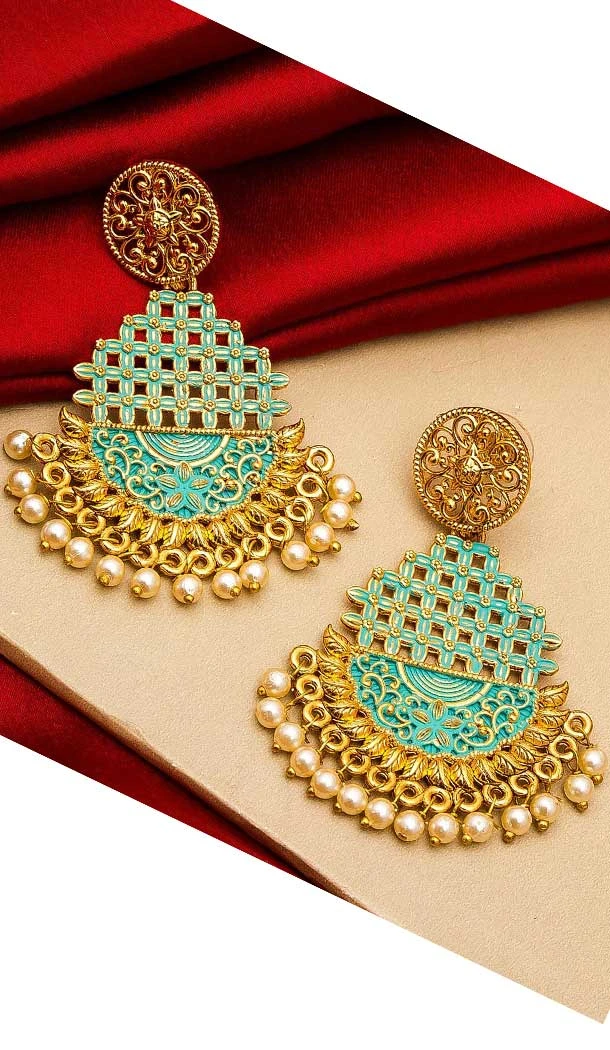 Chic Gold Plated Alloy Designer Imitation Jhumka Earrings -735591071